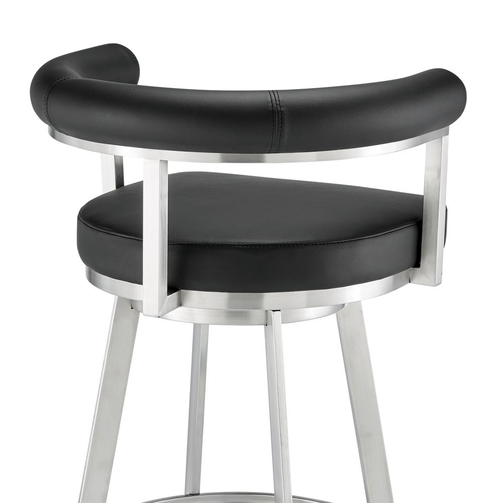 Nolagam Swivel Counter Stool in Brushed Stainless Steel with Black Faux Leather. Picture 6