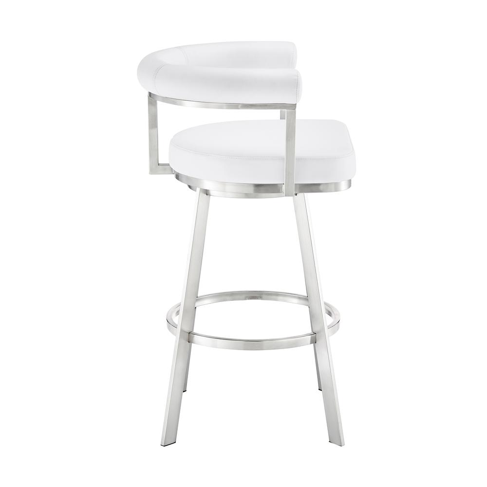 Nolagam Swivel Counter Stool in Brushed Stainless Steel with White Faux Leather. Picture 2