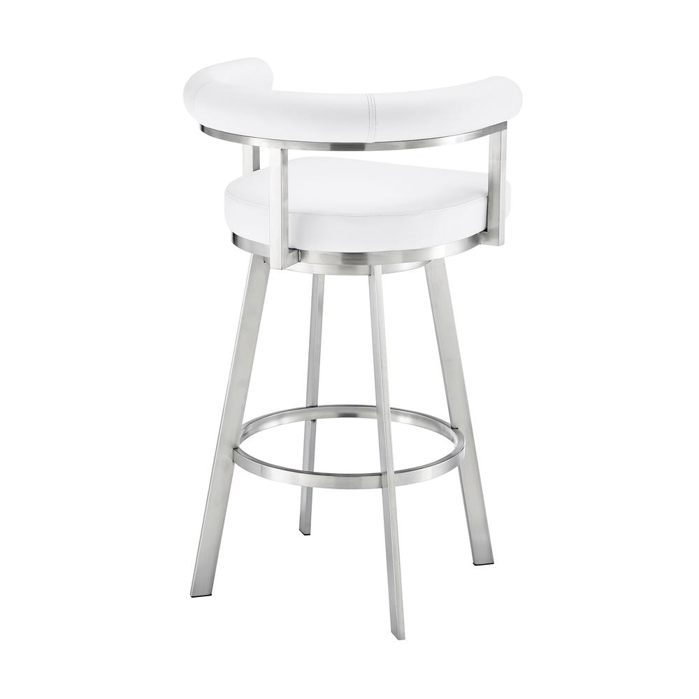 Nolagam Swivel Counter Stool in Brushed Stainless Steel with White Faux Leather. Picture 3