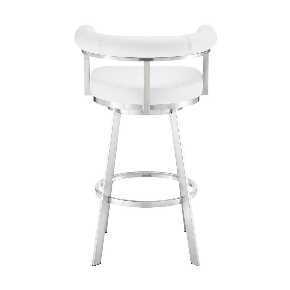 Nolagam Swivel Counter Stool in Brushed Stainless Steel with White Faux Leather. Picture 4