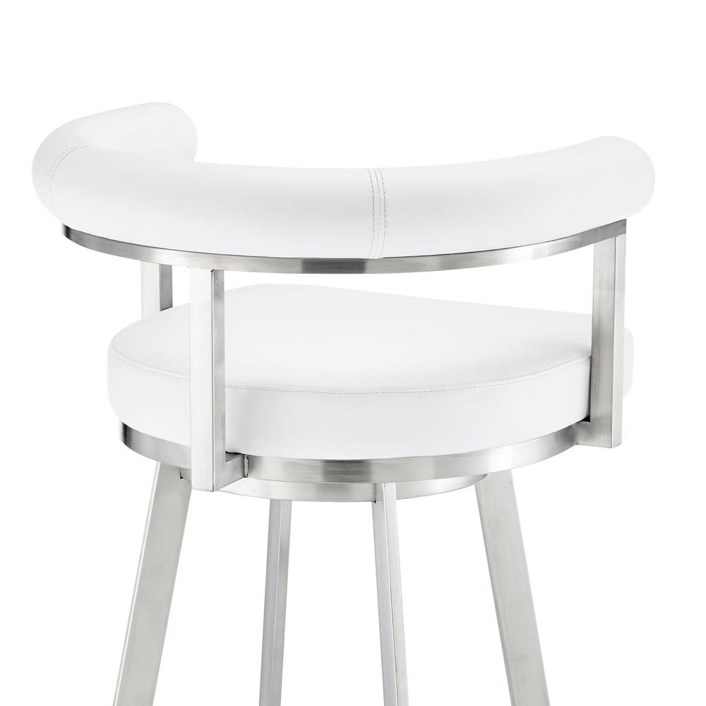 Nolagam Swivel Counter Stool in Brushed Stainless Steel with White Faux Leather. Picture 6