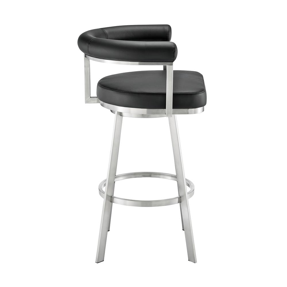 Nolagam Swivel Bar Stool in Brushed Stainless Steel with Black Faux Leather. Picture 2