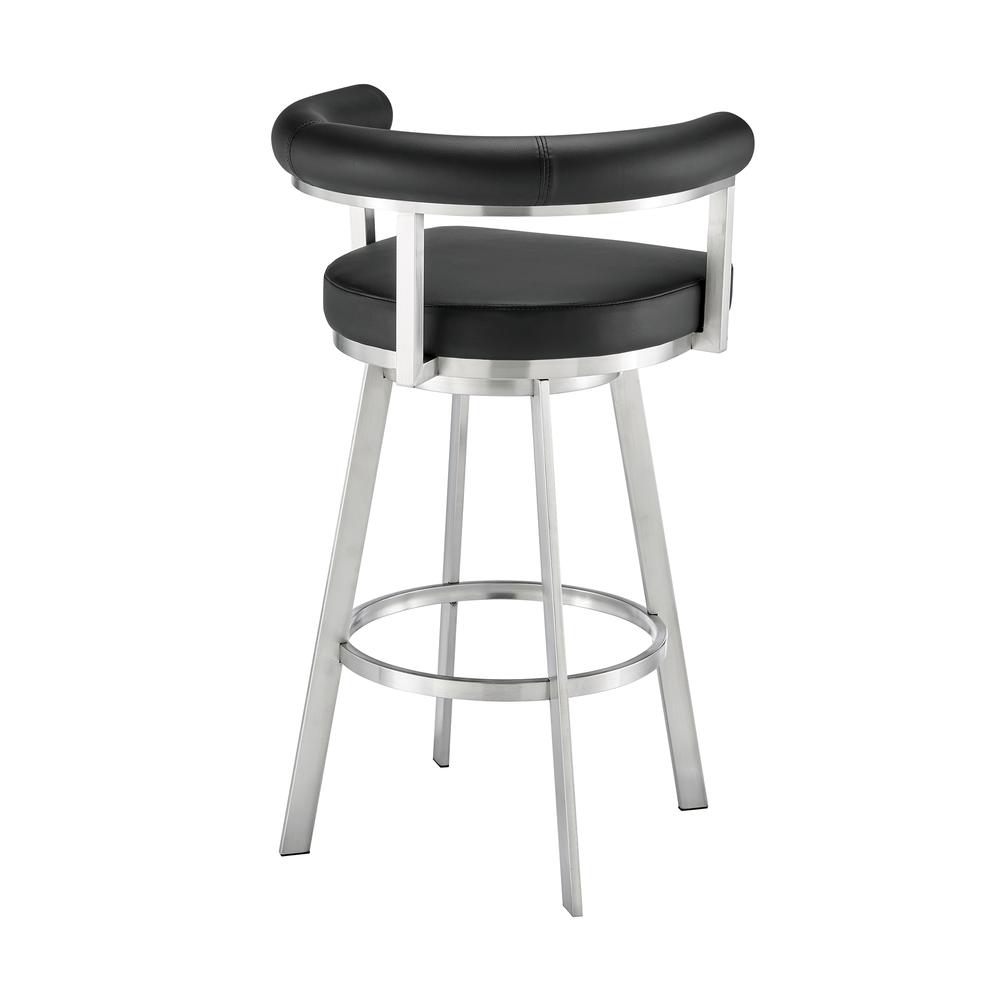 Nolagam Swivel Bar Stool in Brushed Stainless Steel with Black Faux Leather. Picture 3