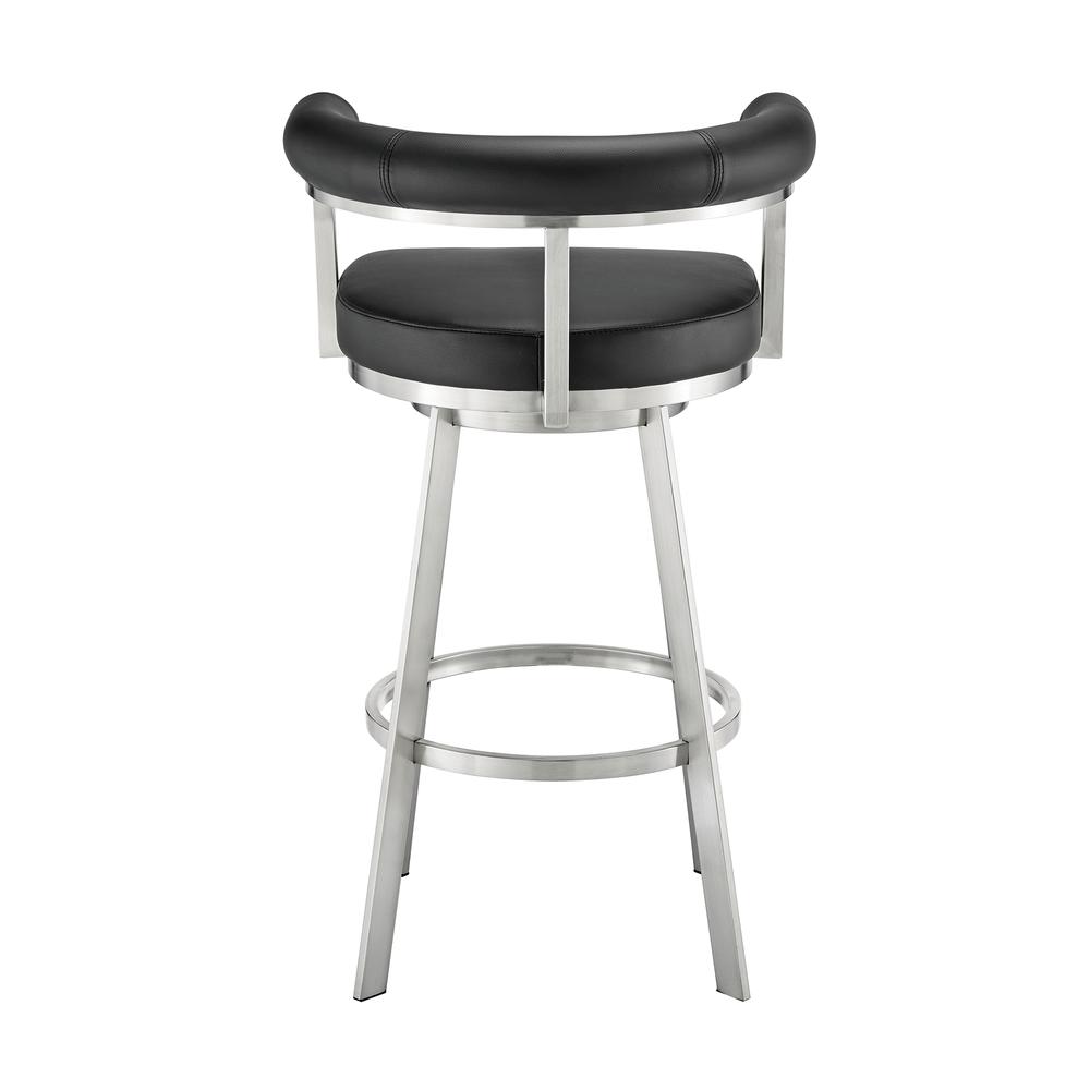Nolagam Swivel Bar Stool in Brushed Stainless Steel with Black Faux Leather. Picture 4