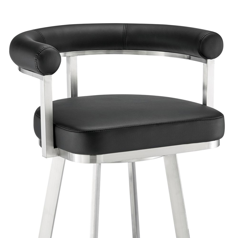 Nolagam Swivel Bar Stool in Brushed Stainless Steel with Black Faux Leather. Picture 5