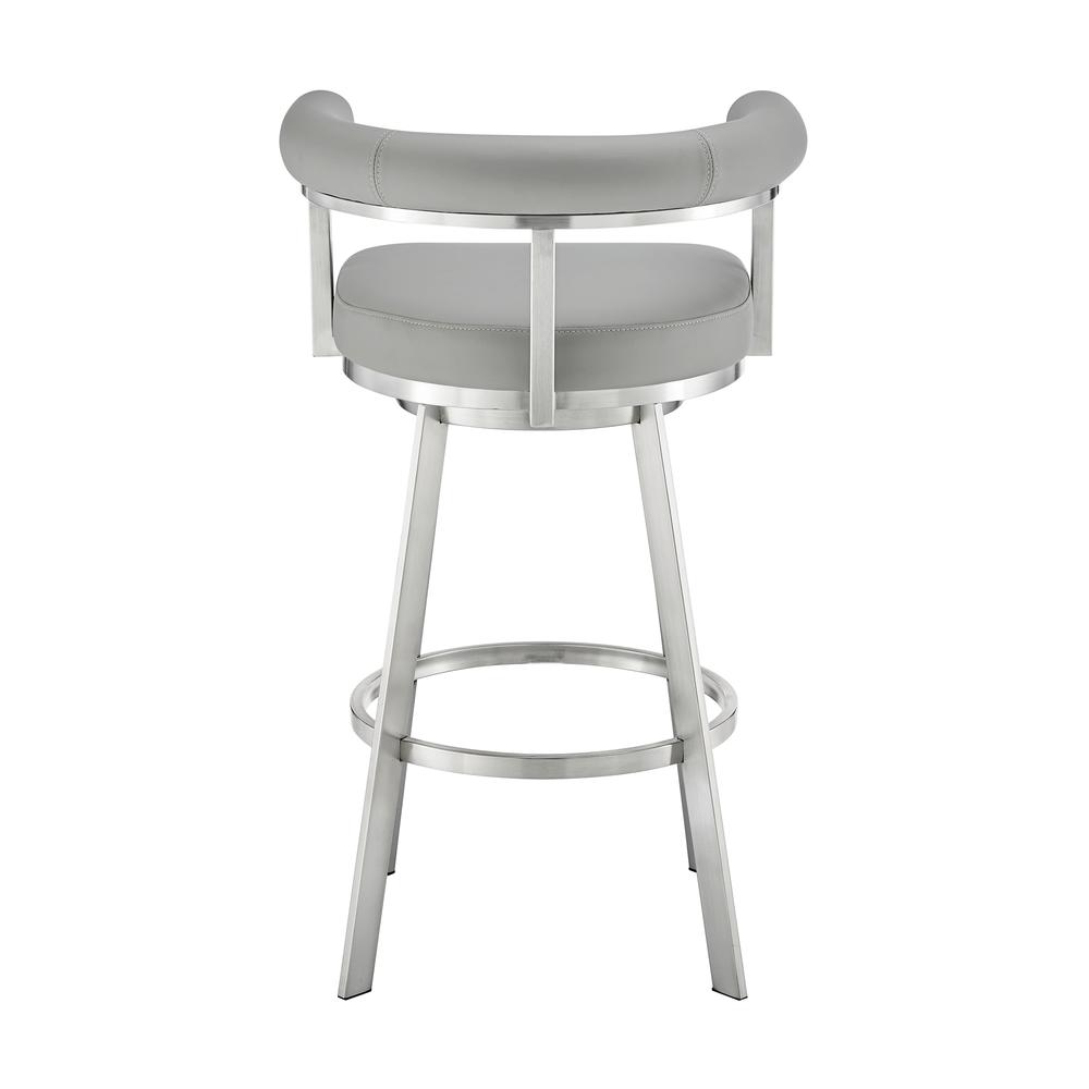 Nolagam Swivel Bar Stool in Brushed Stainless Steel with Light Grey Faux Leather. Picture 4