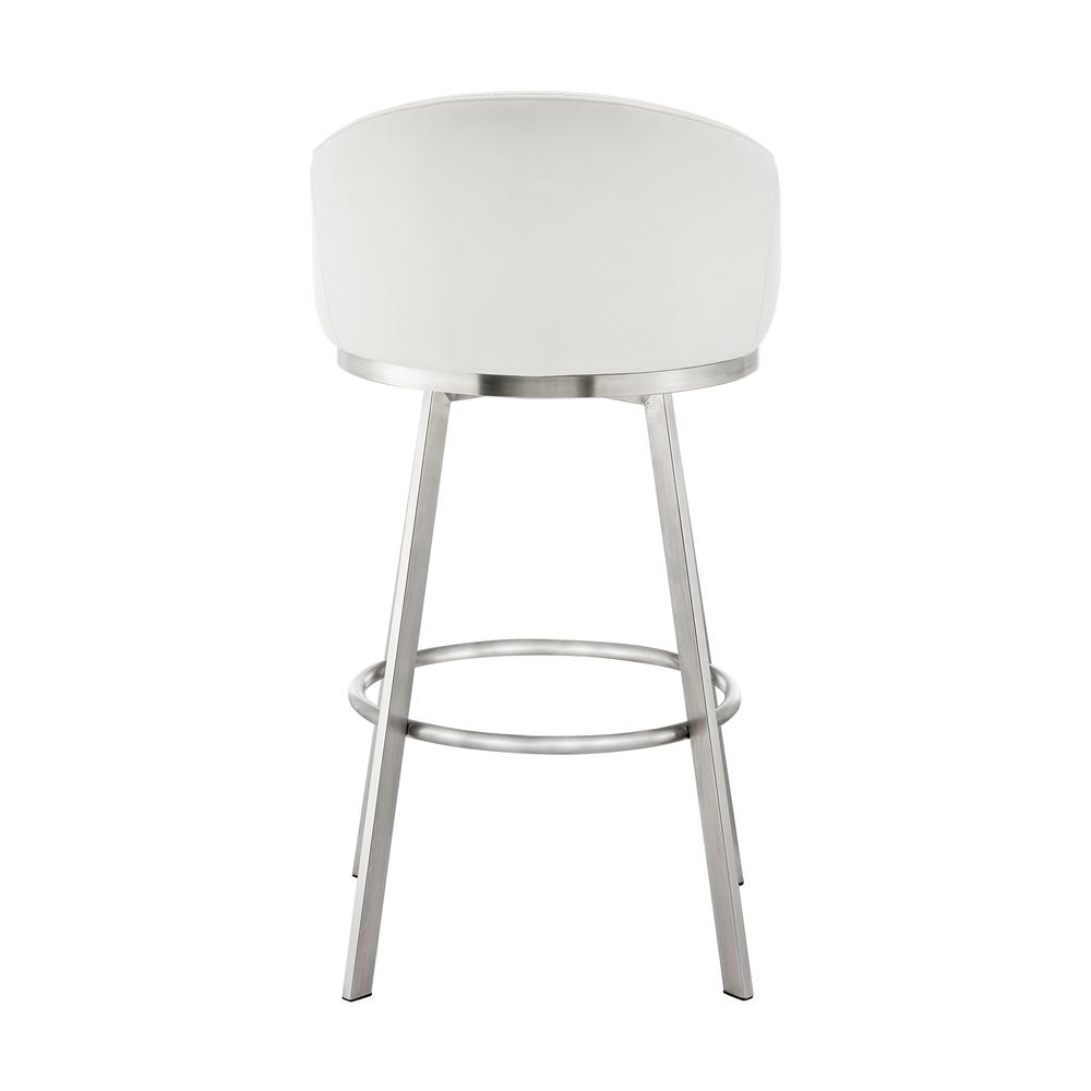 Noran Swivel Bar Stool in Brushed Stainless Steel with White Faux Leather. Picture 4