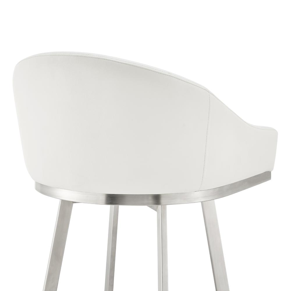 Noran Swivel Bar Stool in Brushed Stainless Steel with White Faux Leather. Picture 6