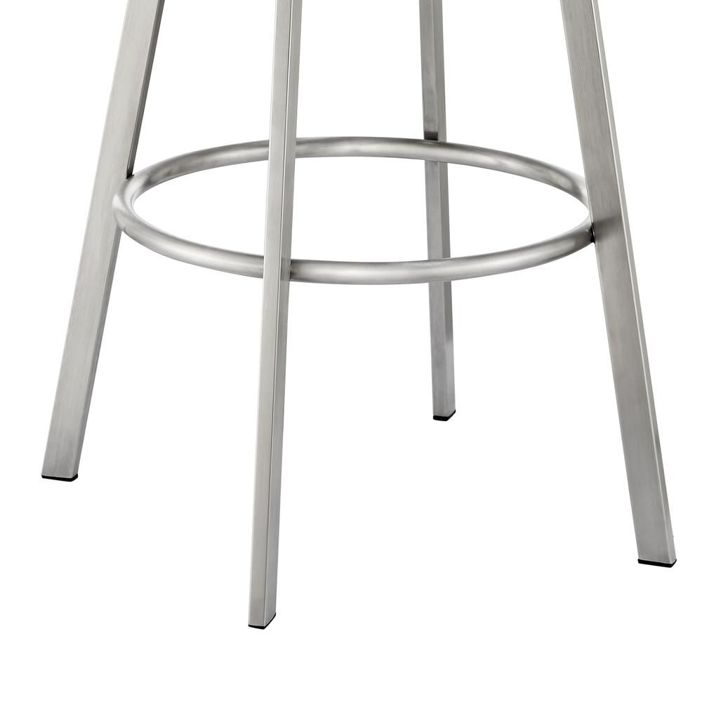 Noran Swivel Bar Stool in Brushed Stainless Steel with White Faux Leather. Picture 7