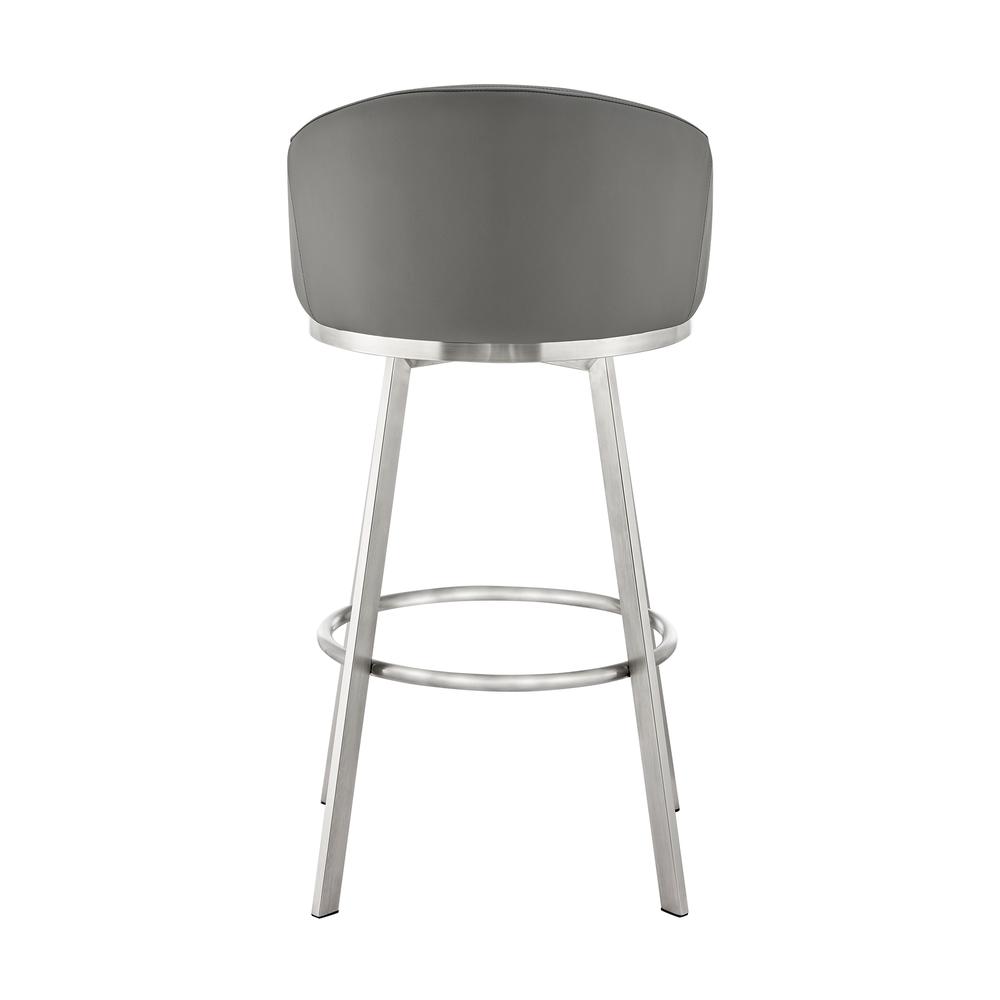 Noran Swivel Bar Stool in Brushed Stainless Steel with Grey Faux Leather. Picture 4