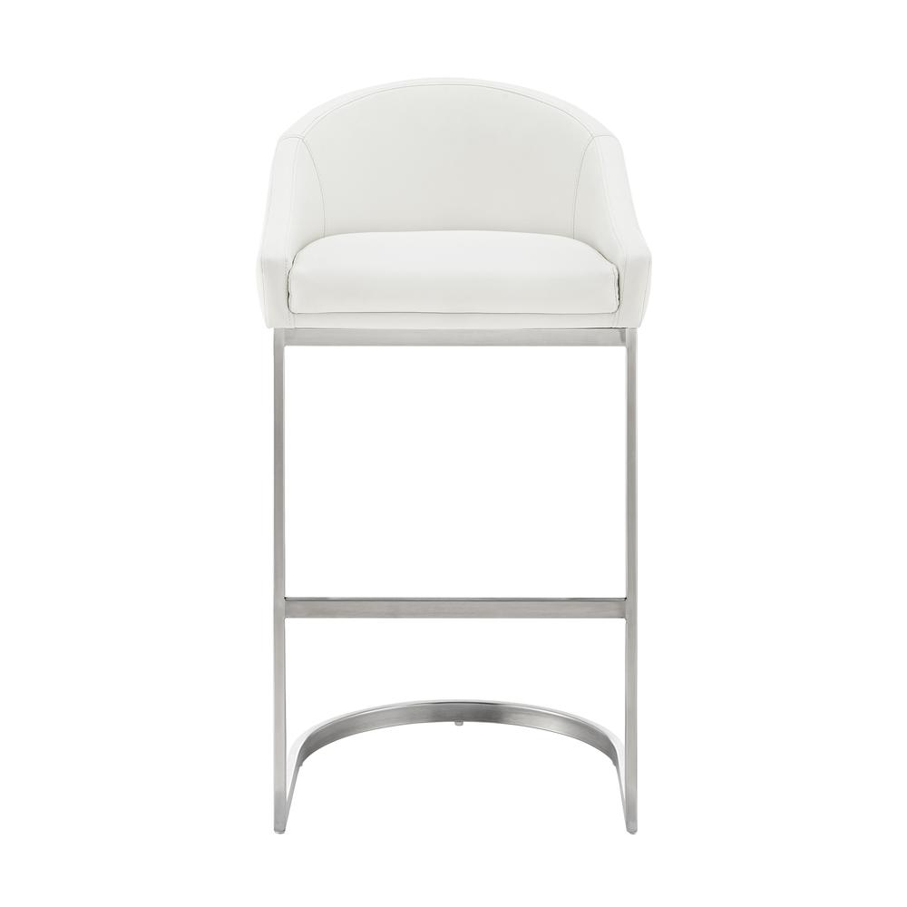Atherik Bar Stool in Brushed Stainless Steel with White Faux Leather. Picture 1