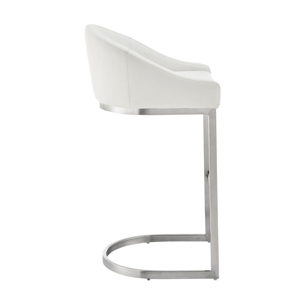 Atherik Bar Stool in Brushed Stainless Steel with White Faux Leather. Picture 2