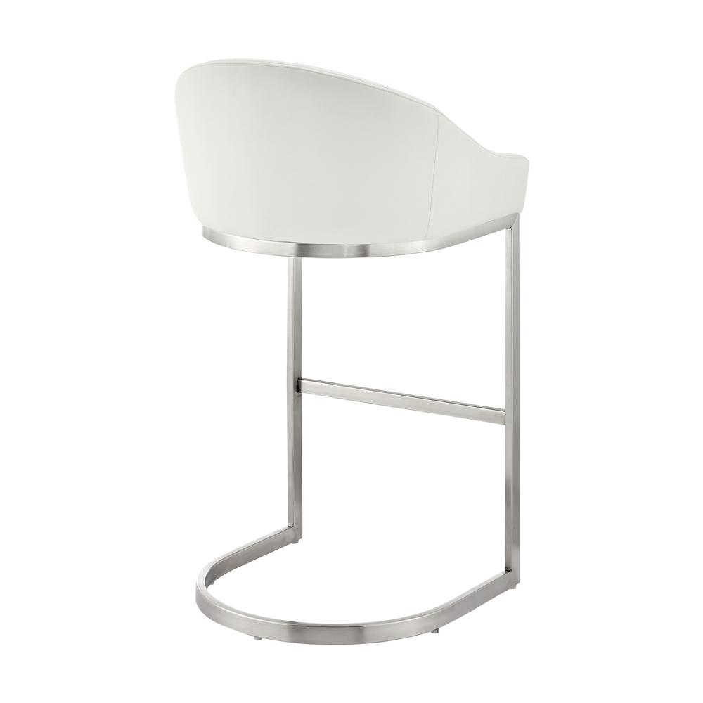 Atherik Bar Stool in Brushed Stainless Steel with White Faux Leather. Picture 3