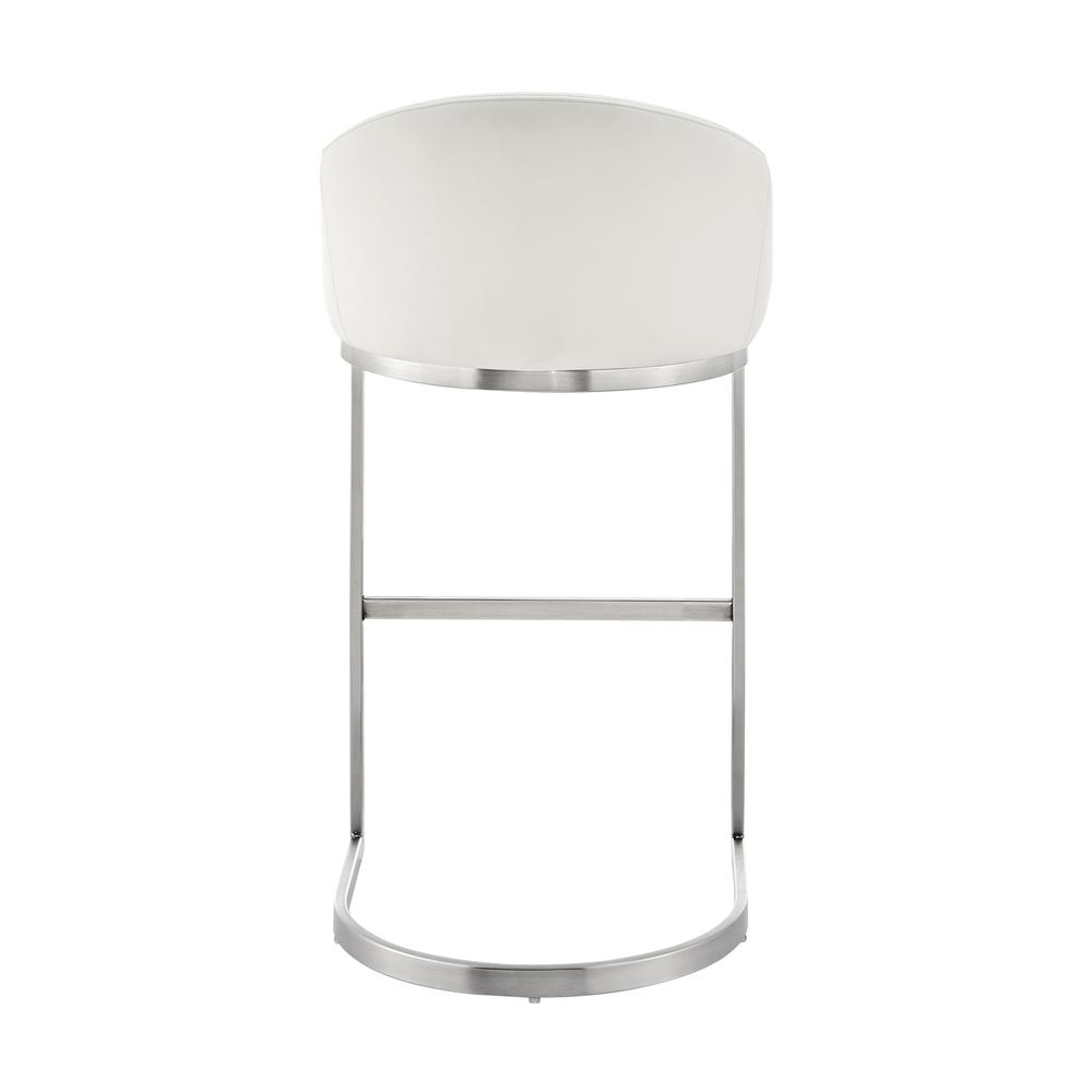 Atherik Bar Stool in Brushed Stainless Steel with White Faux Leather. Picture 4