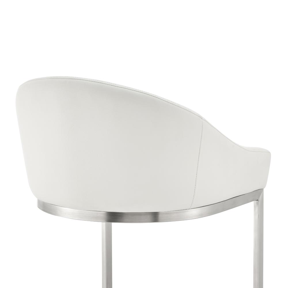 Atherik Bar Stool in Brushed Stainless Steel with White Faux Leather. Picture 6