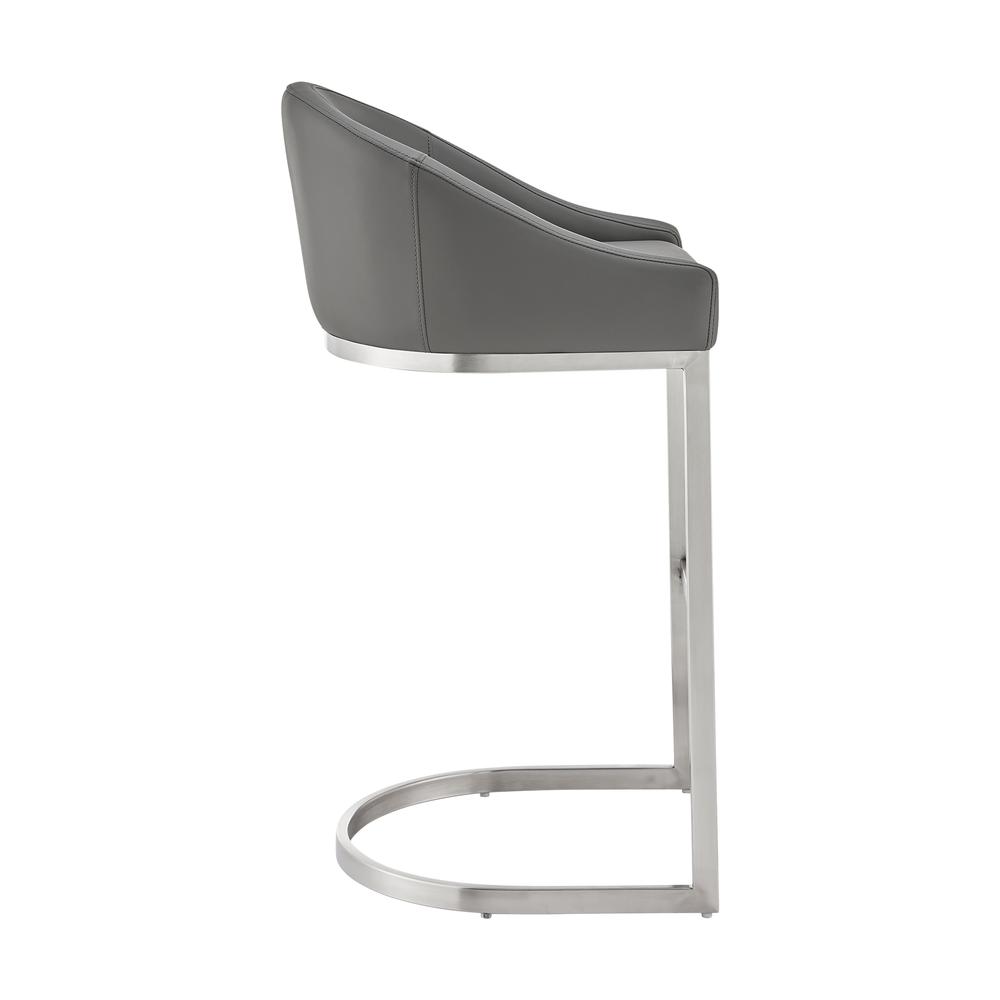 Atherik Bar Stool in Brushed Stainless Steel with Grey Faux Leather. Picture 2