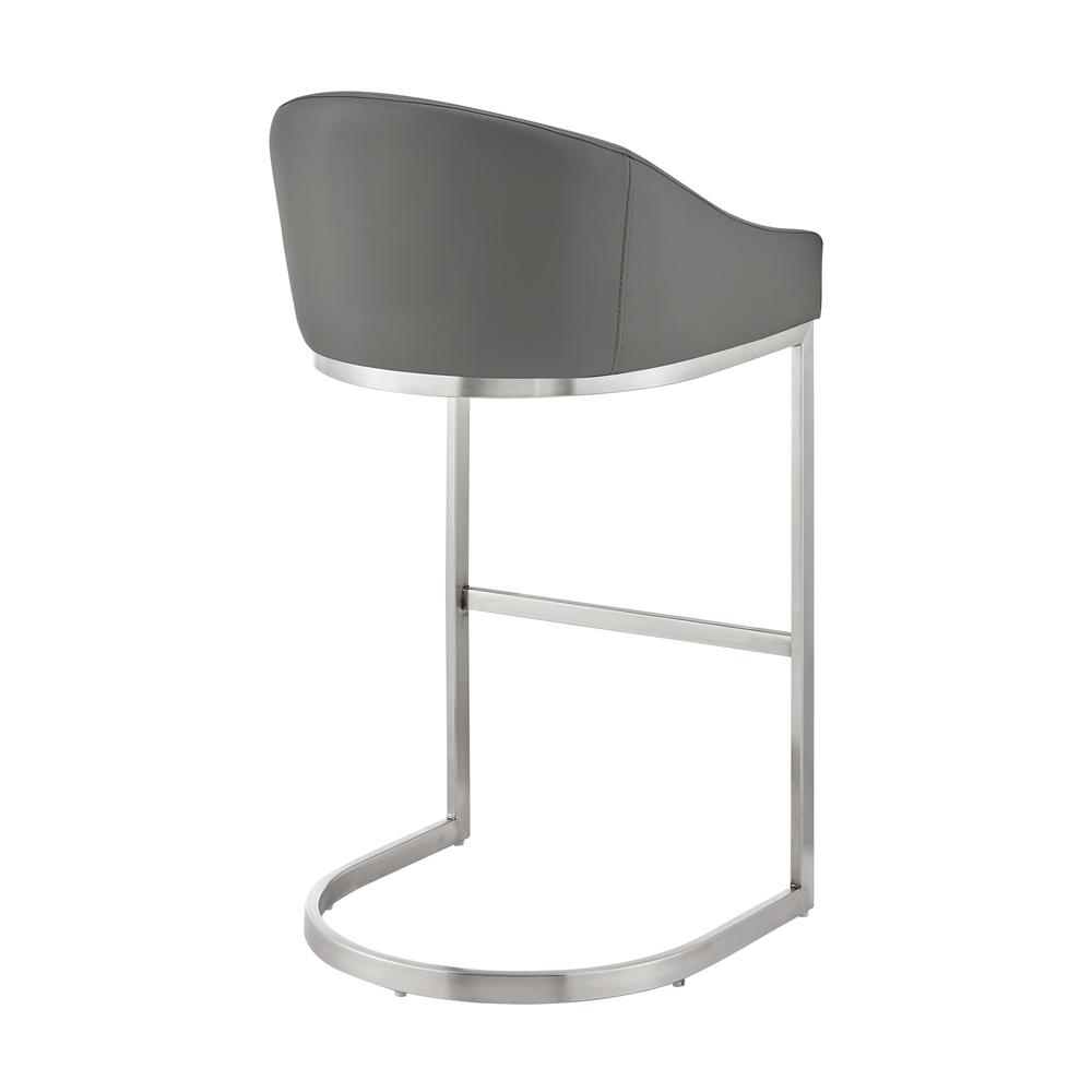 Atherik Bar Stool in Brushed Stainless Steel with Grey Faux Leather. Picture 3