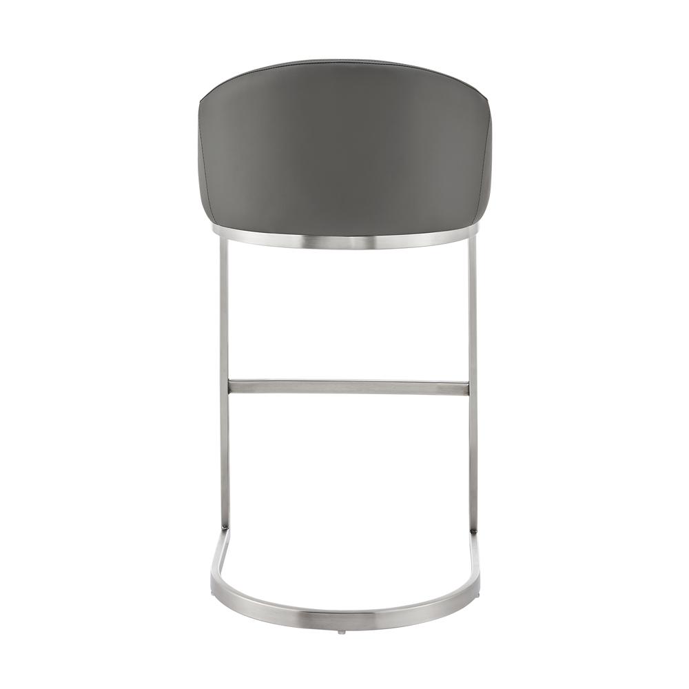 Atherik Bar Stool in Brushed Stainless Steel with Grey Faux Leather. Picture 4