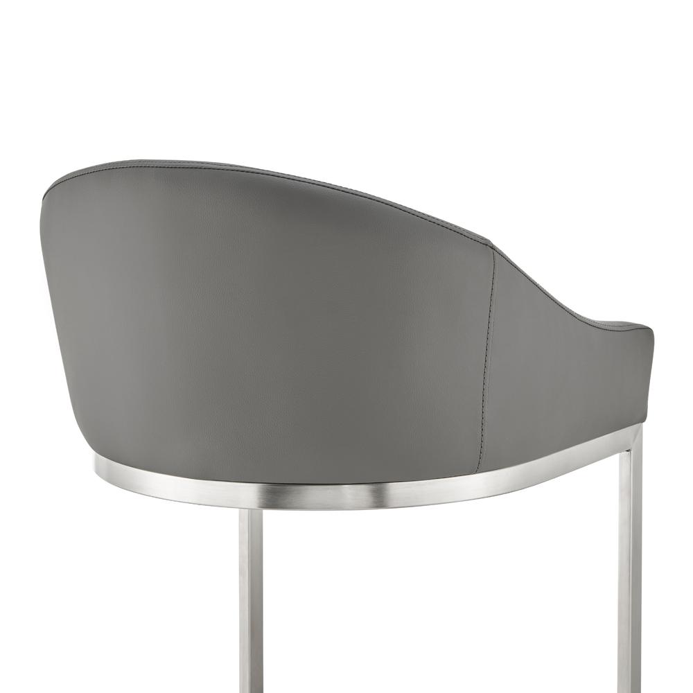 Atherik Bar Stool in Brushed Stainless Steel with Grey Faux Leather. Picture 6