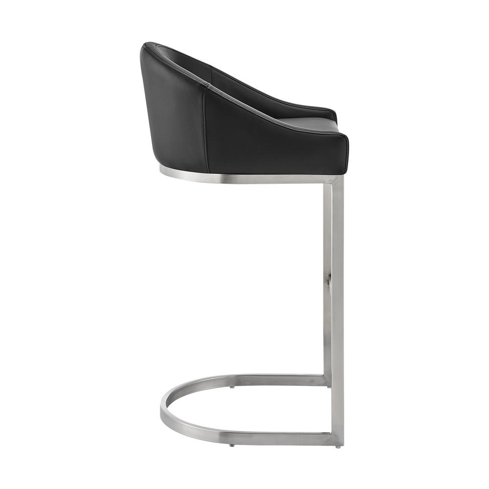 Atherik Bar Stool in Brushed Stainless Steel with Black Faux Leather. Picture 2