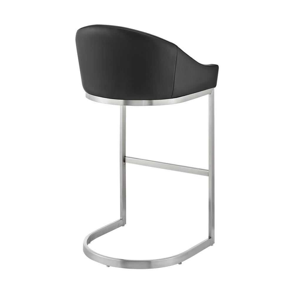 Atherik Bar Stool in Brushed Stainless Steel with Black Faux Leather. Picture 3