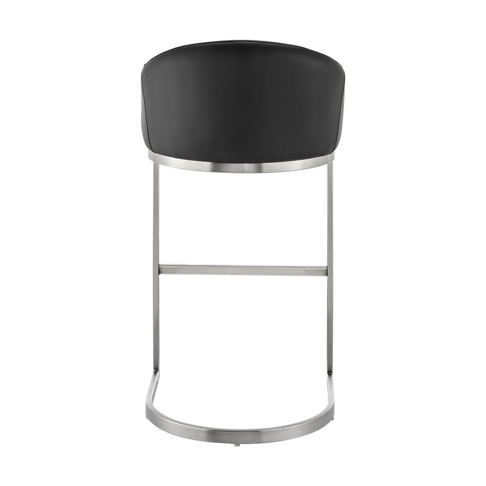 Atherik Bar Stool in Brushed Stainless Steel with Black Faux Leather. Picture 4