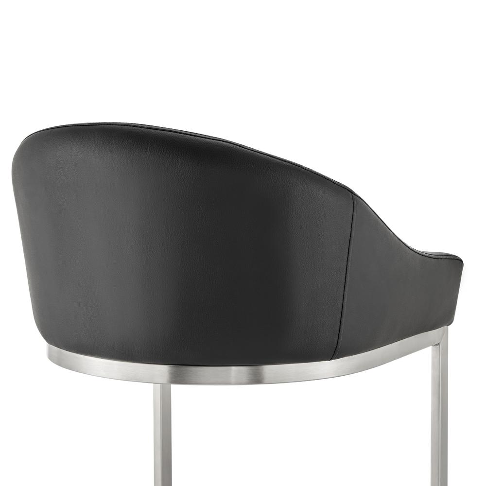 Atherik Bar Stool in Brushed Stainless Steel with Black Faux Leather. Picture 6