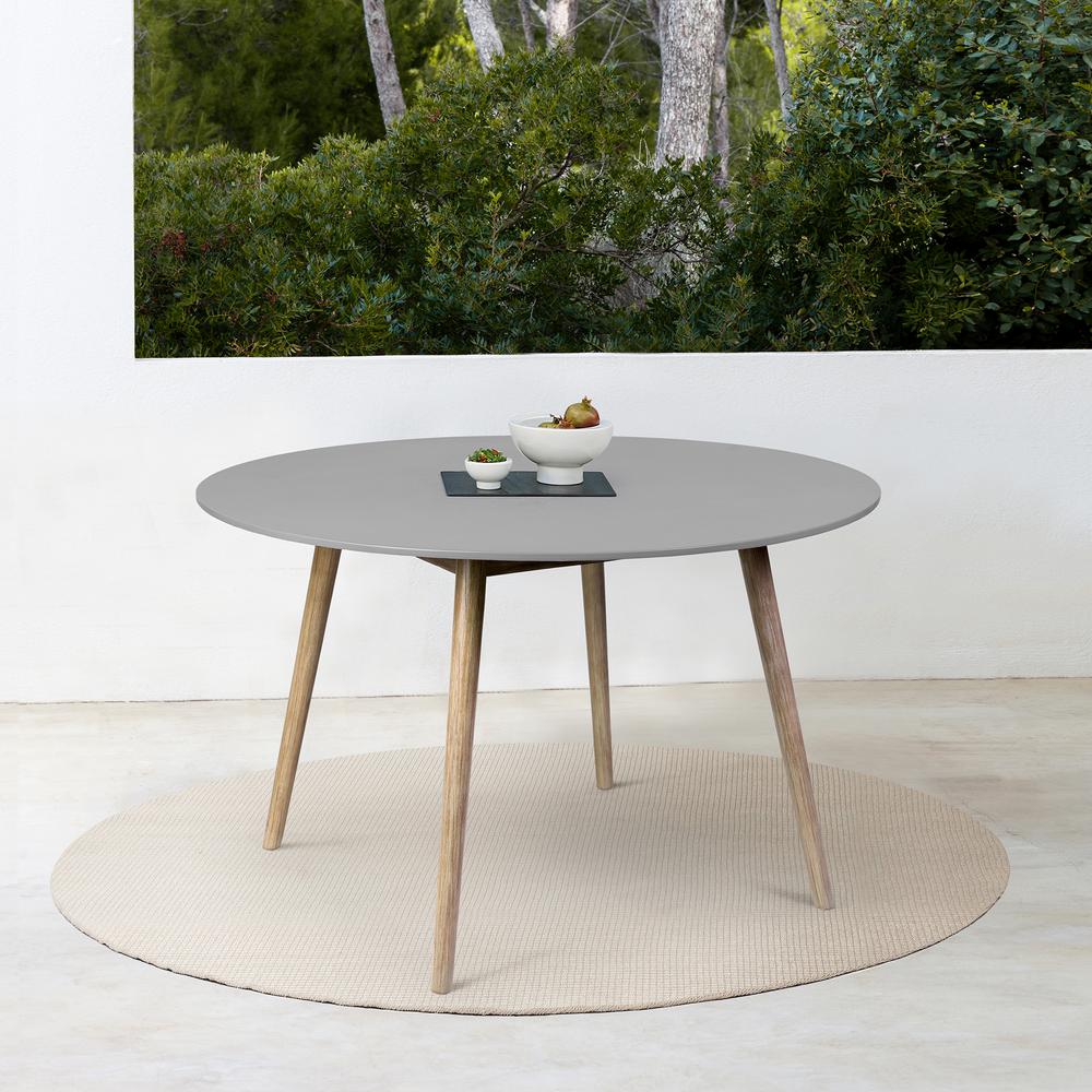 Sydney Outdoor Patio Round Dining Table in Light Eucalyptus and Grey Stone. Picture 8
