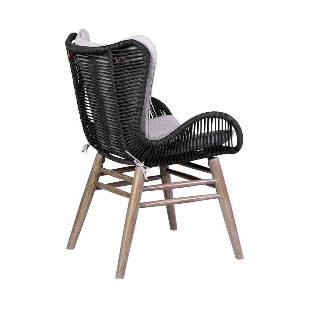 Fanny Outdoor Patio Dining Chair in Light Eucalyptus Wood and Charcoal Rope. Picture 4