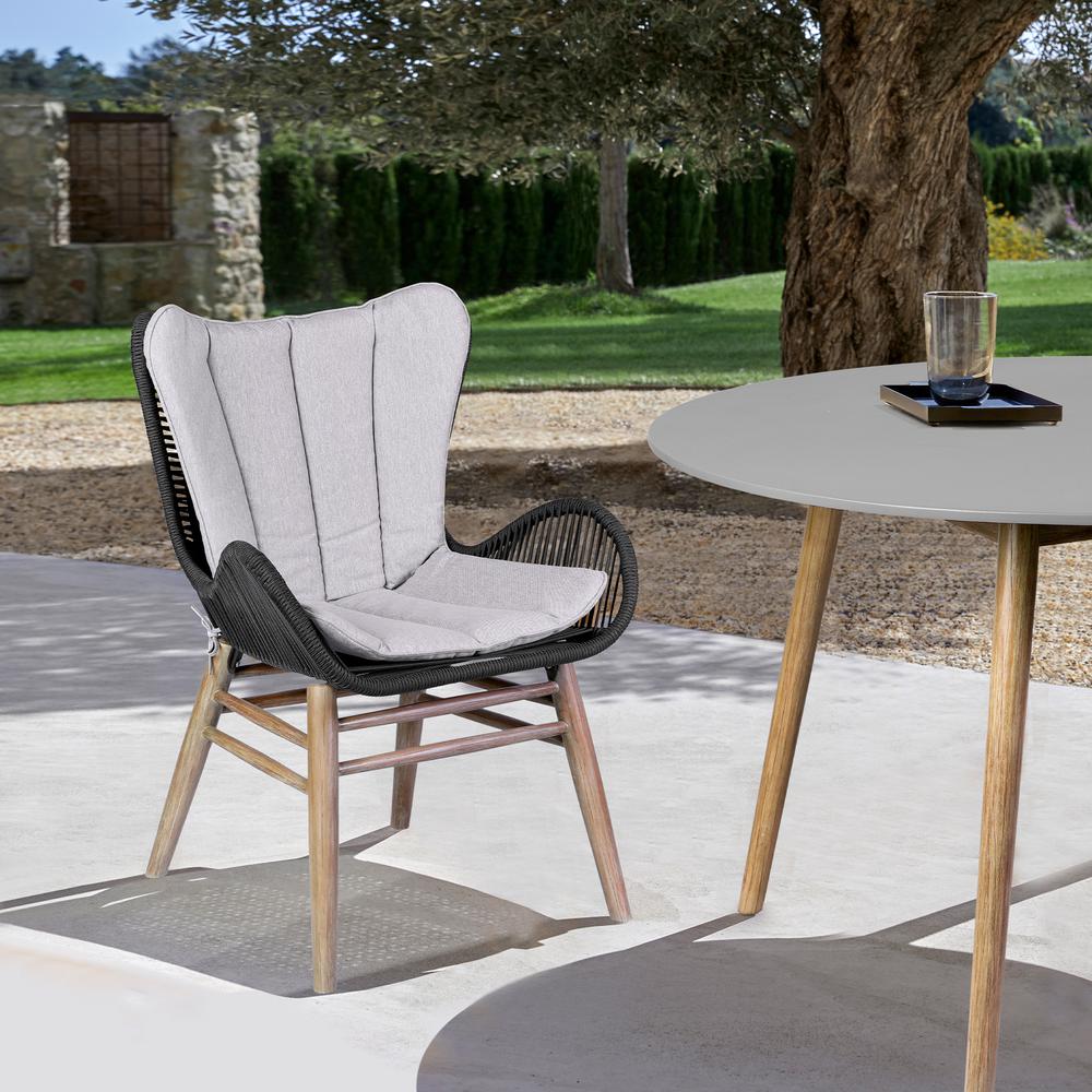 Fanny Outdoor Patio Dining Chair in Light Eucalyptus Wood and Charcoal Rope. Picture 10