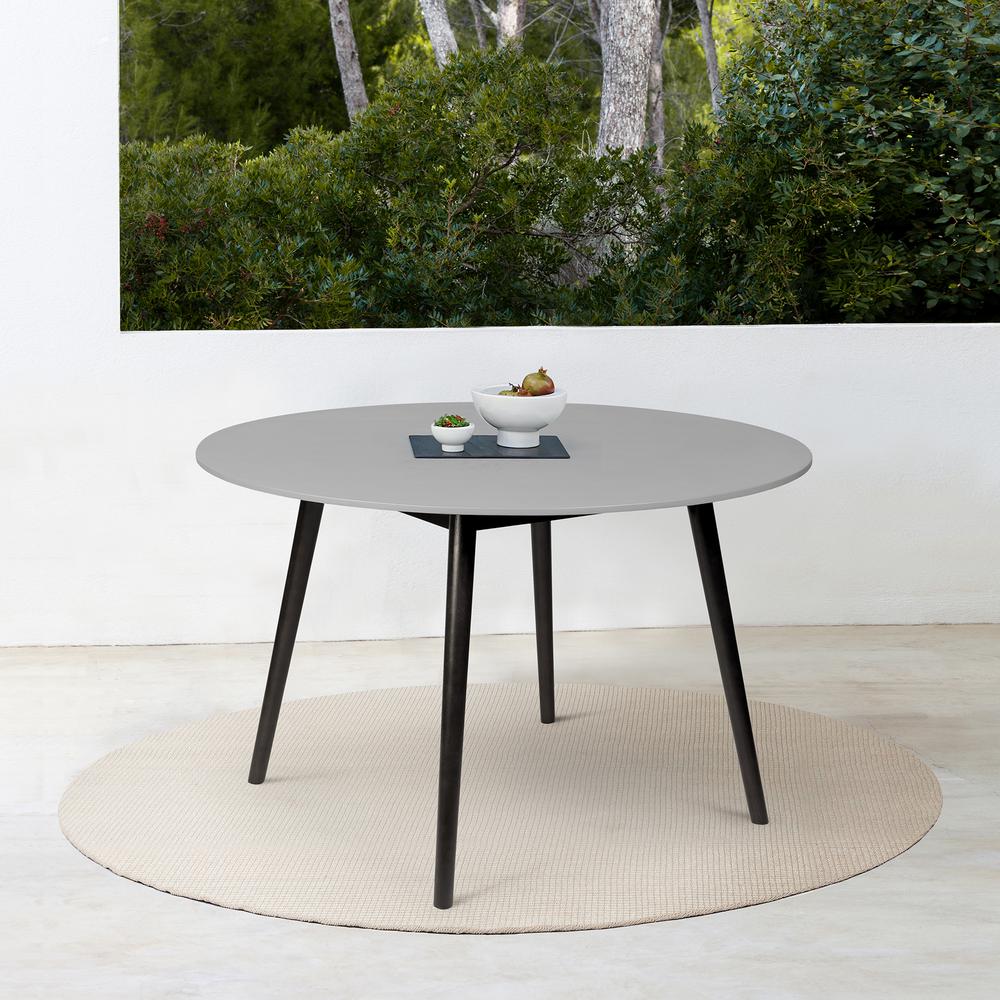 Sydney Outdoor Patio Round Dining Table in Dark Eucalyptus and Grey Stone. Picture 8