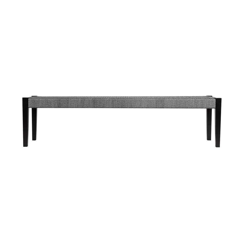 Camino Indoor Outdoor Dining Bench in Eucalyptus Wood and Grey Rope. Picture 1