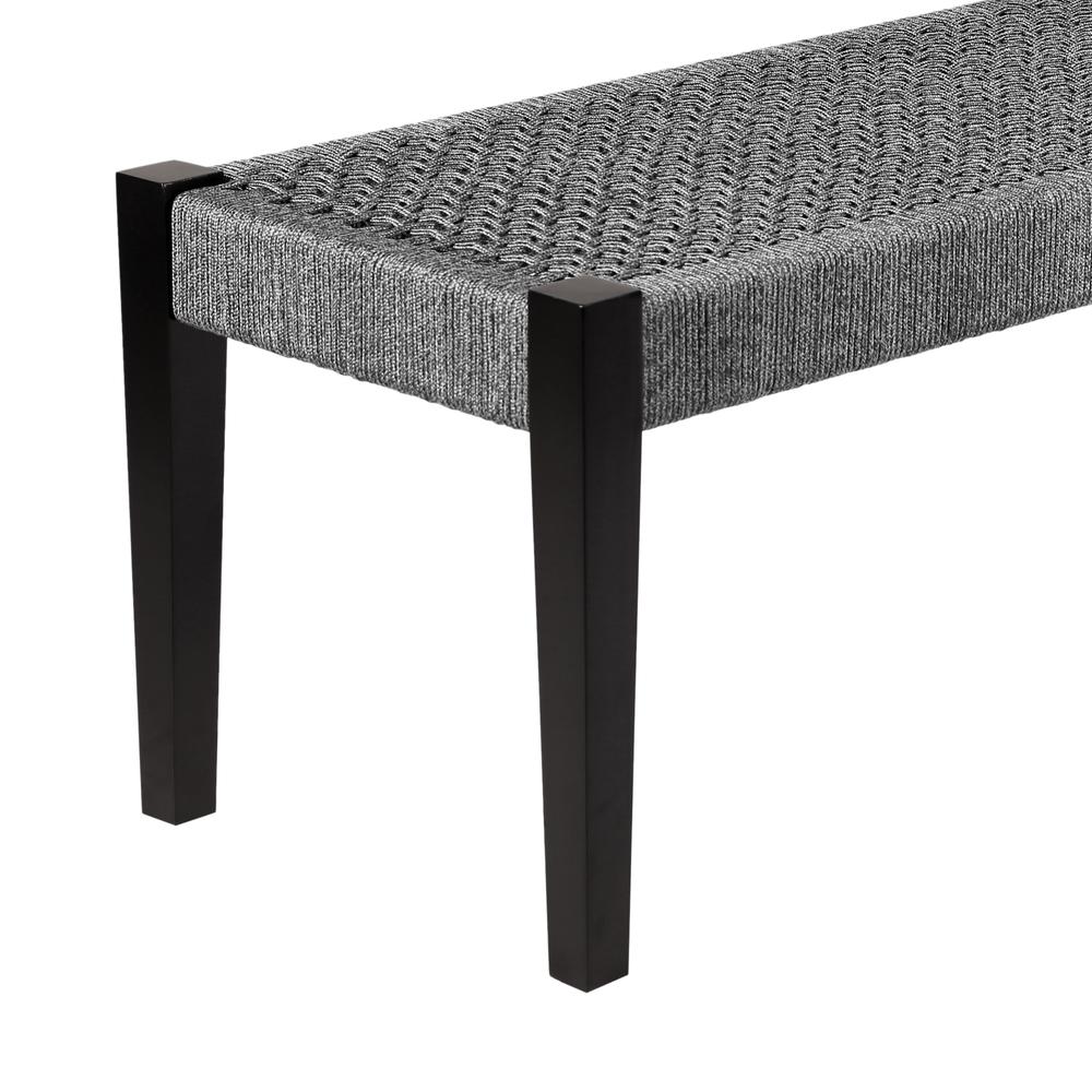 Camino Indoor Outdoor Dining Bench in Eucalyptus Wood and Grey Rope. Picture 2
