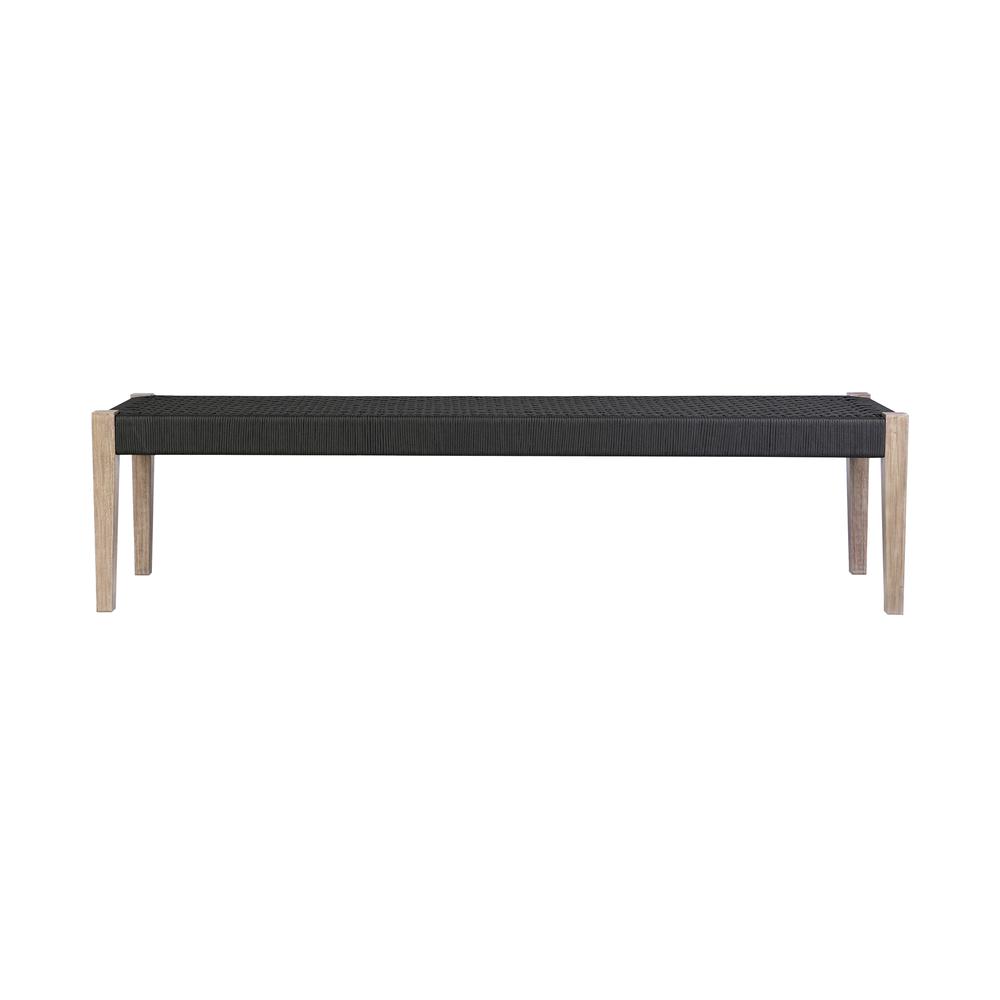 Camino Indoor Outdoor Dining Bench in Eucalyptus Wood and Charcoal Rope. Picture 1