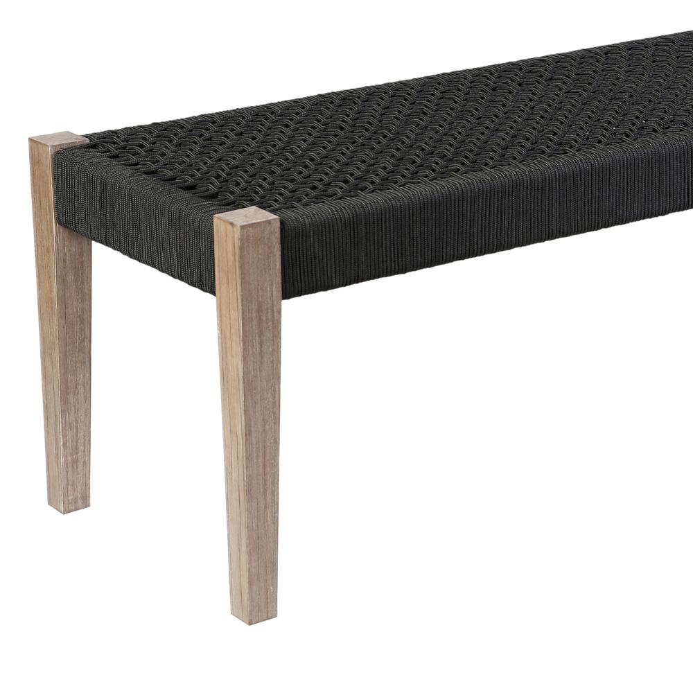 Camino Indoor Outdoor Dining Bench in Eucalyptus Wood and Charcoal Rope. Picture 2