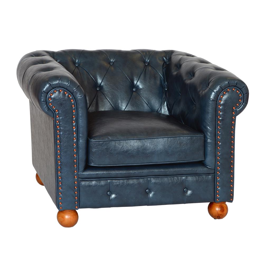 Armen Living Winston Antique Blue Bonded Leather Sofa Chair. Picture 1