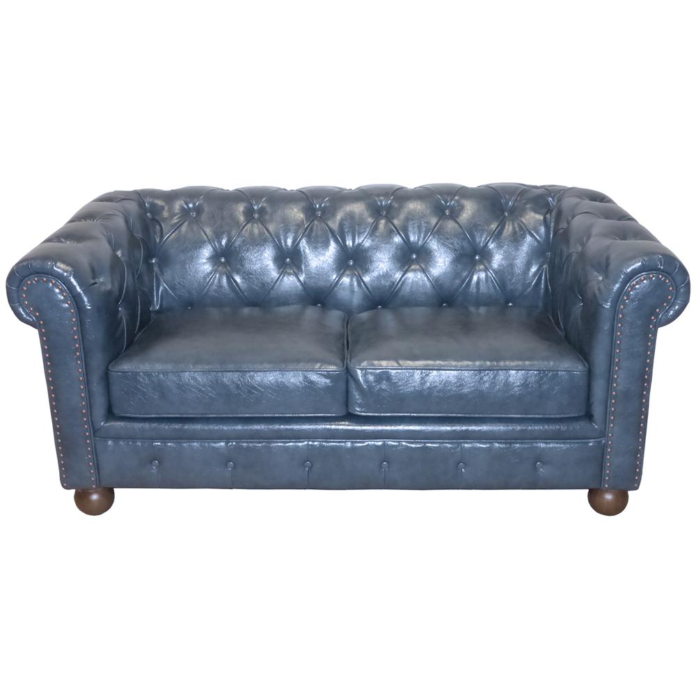 Antique Blue Bonded Leather Loveseat. The main picture.
