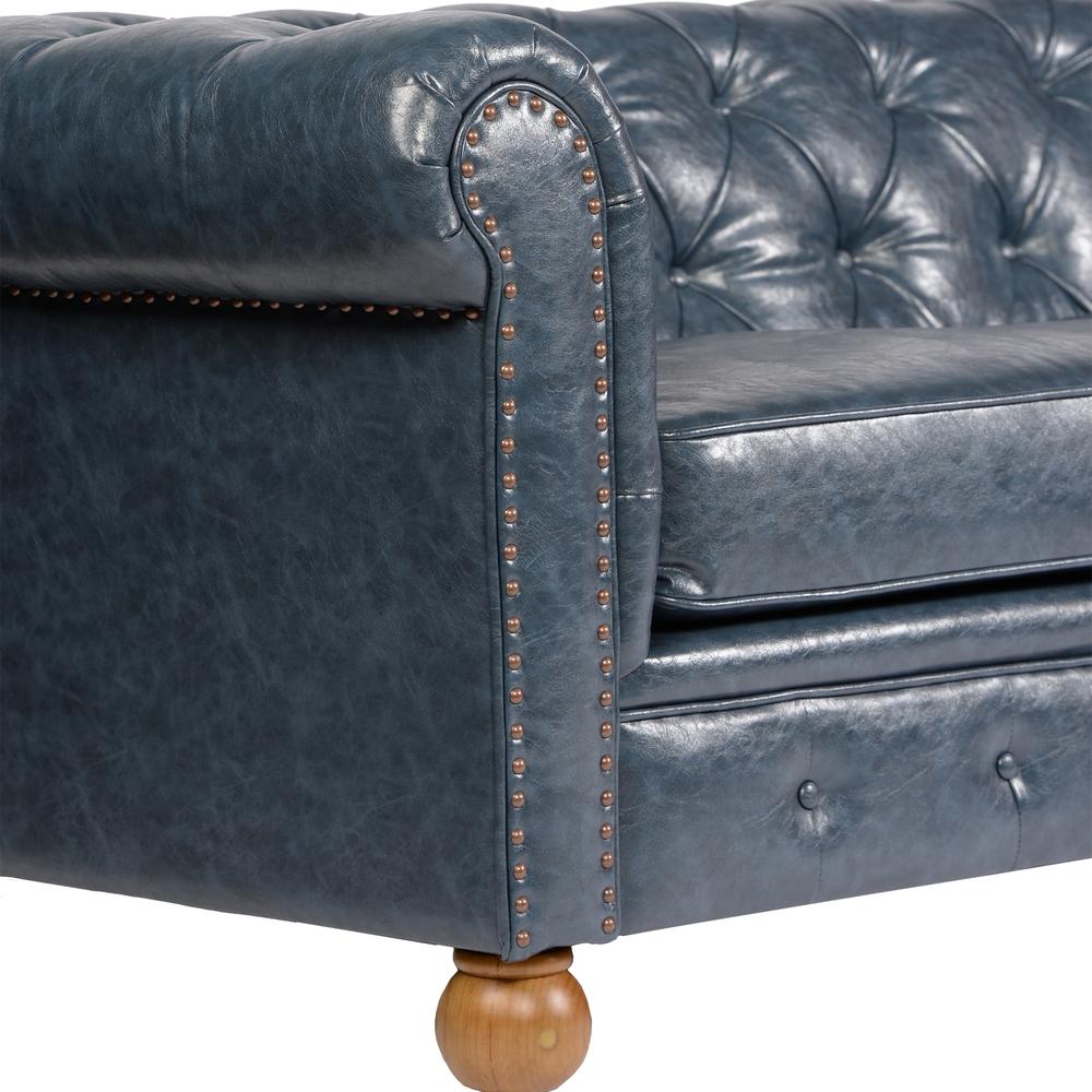 Armen Living Winston Antique Blue Bonded Leather Sofa. Picture 2