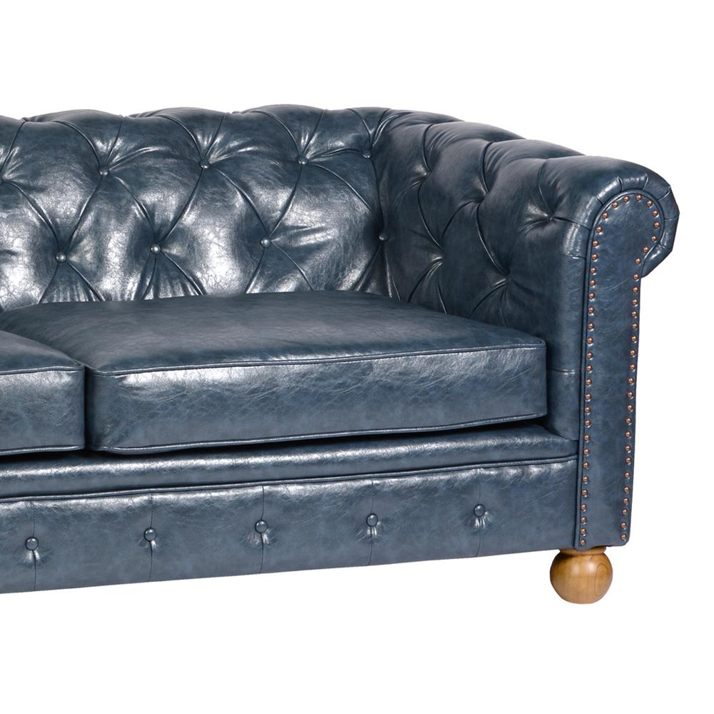 Armen Living Winston Antique Blue Bonded Leather Sofa. Picture 3