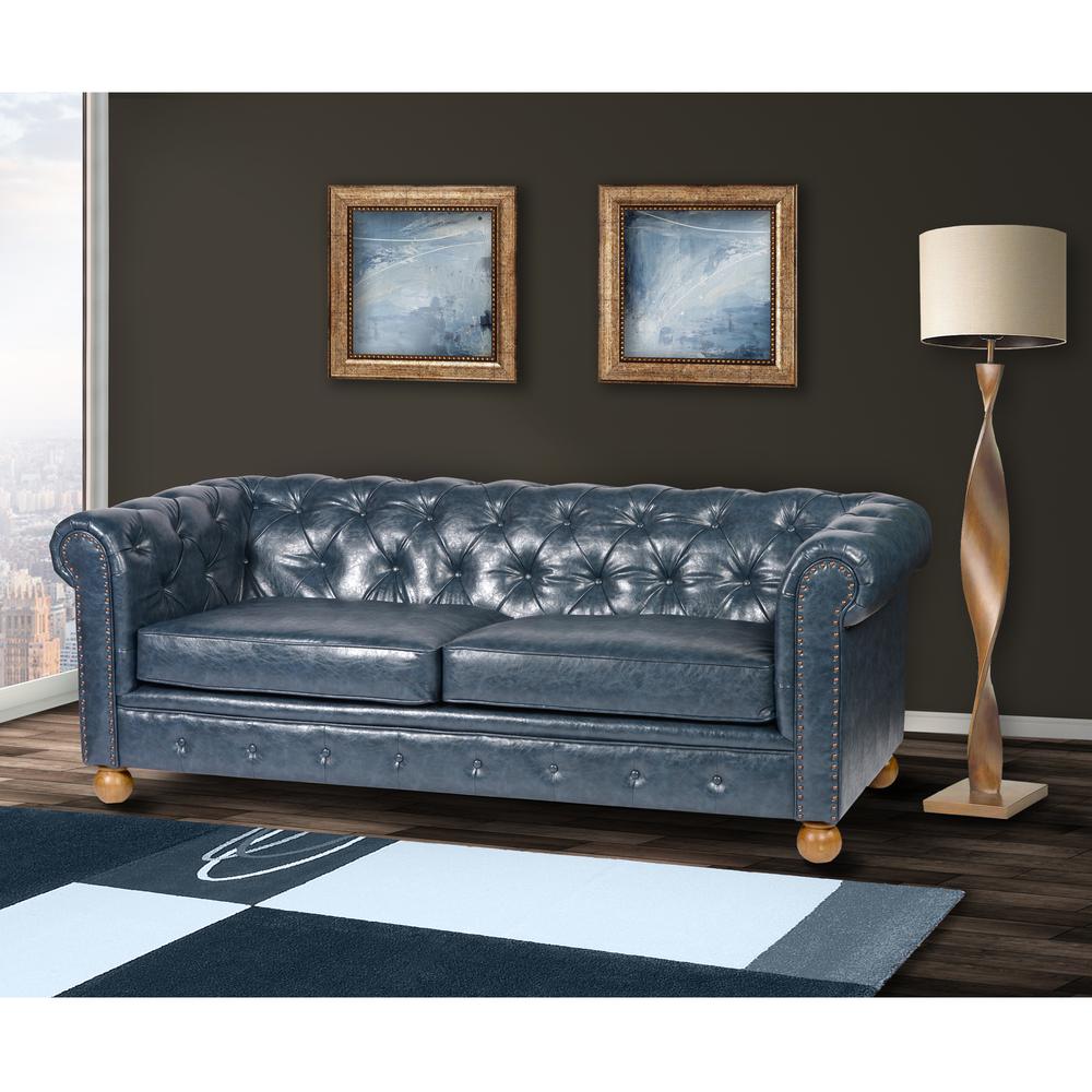 Antique Blue Bonded Leather Sofa. Picture 4