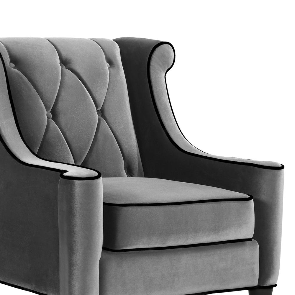 Chair In Gray Velvet with Black Piping. Picture 2
