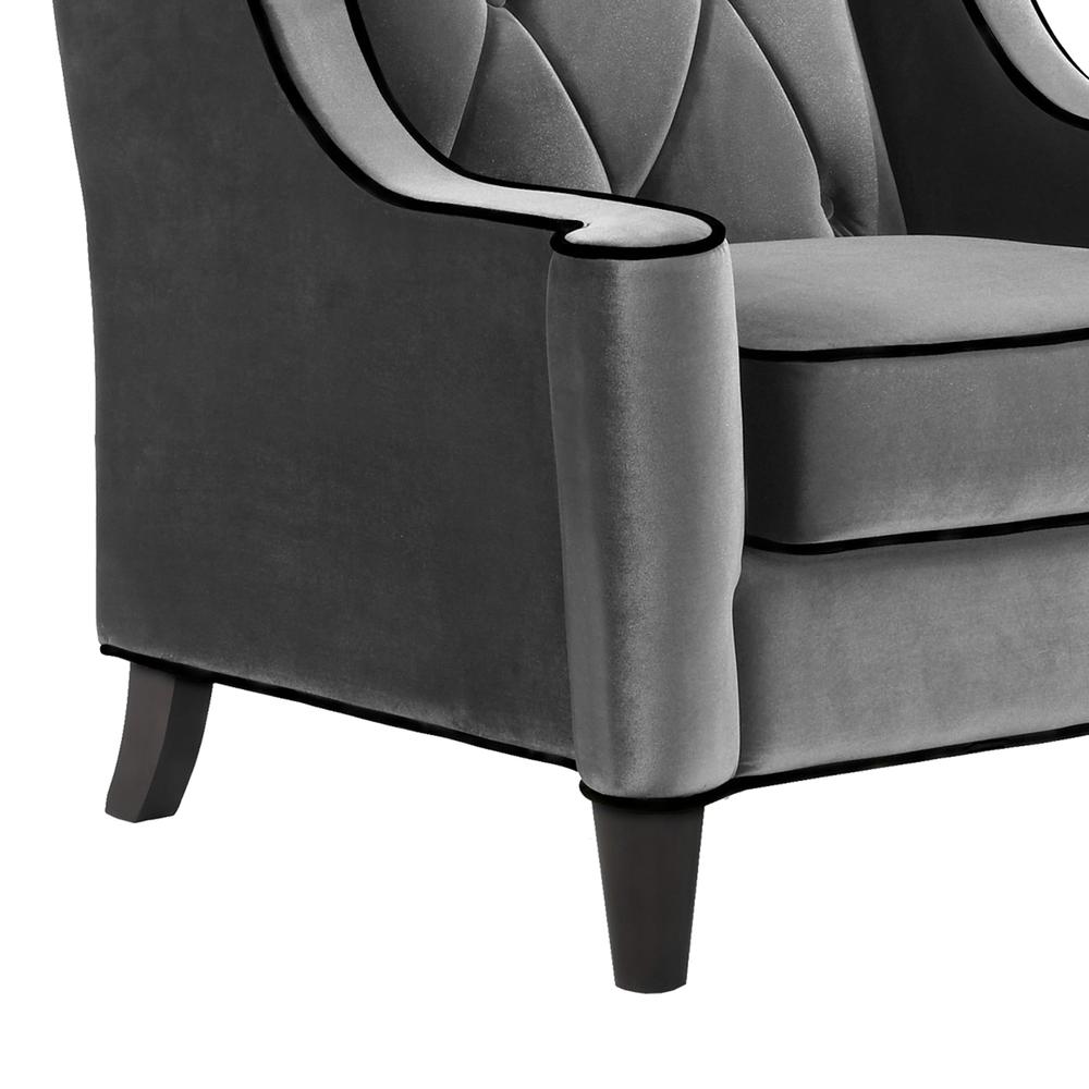 Chair In Gray Velvet with Black Piping. Picture 3