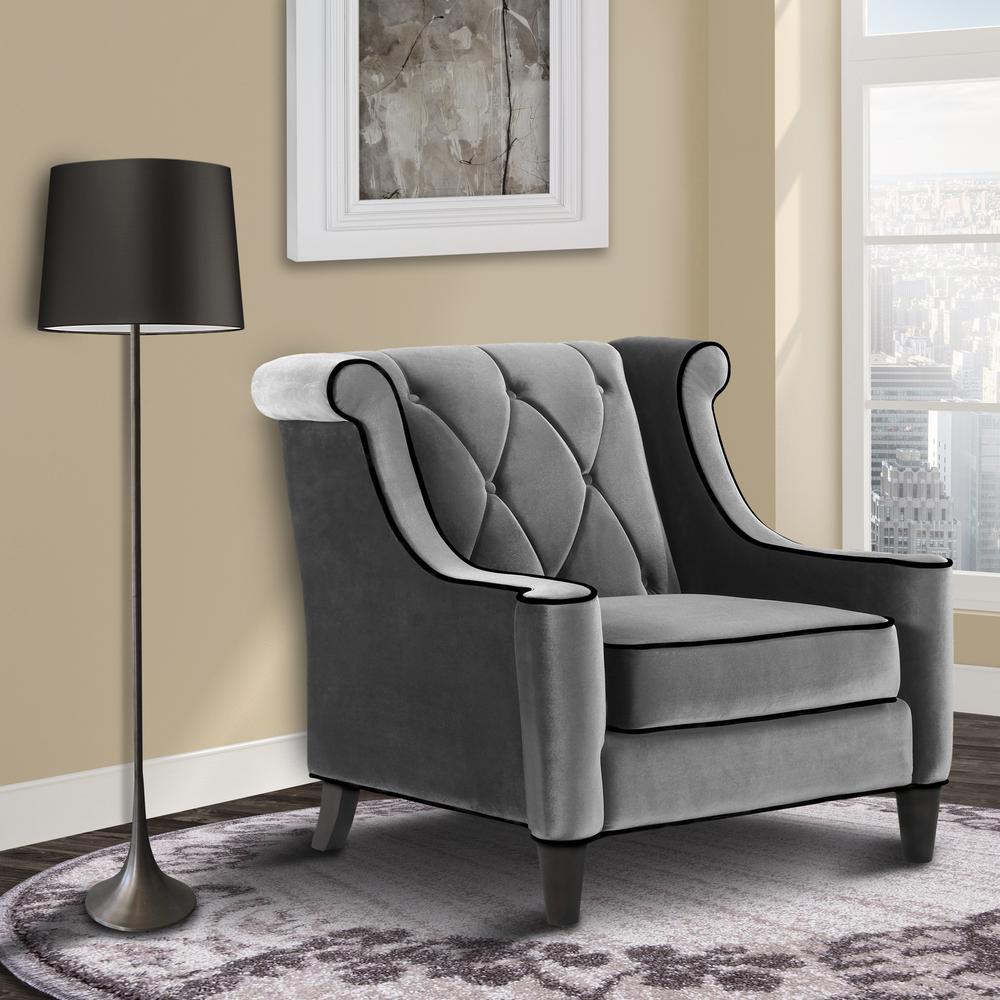 Chair In Gray Velvet with Black Piping. Picture 4
