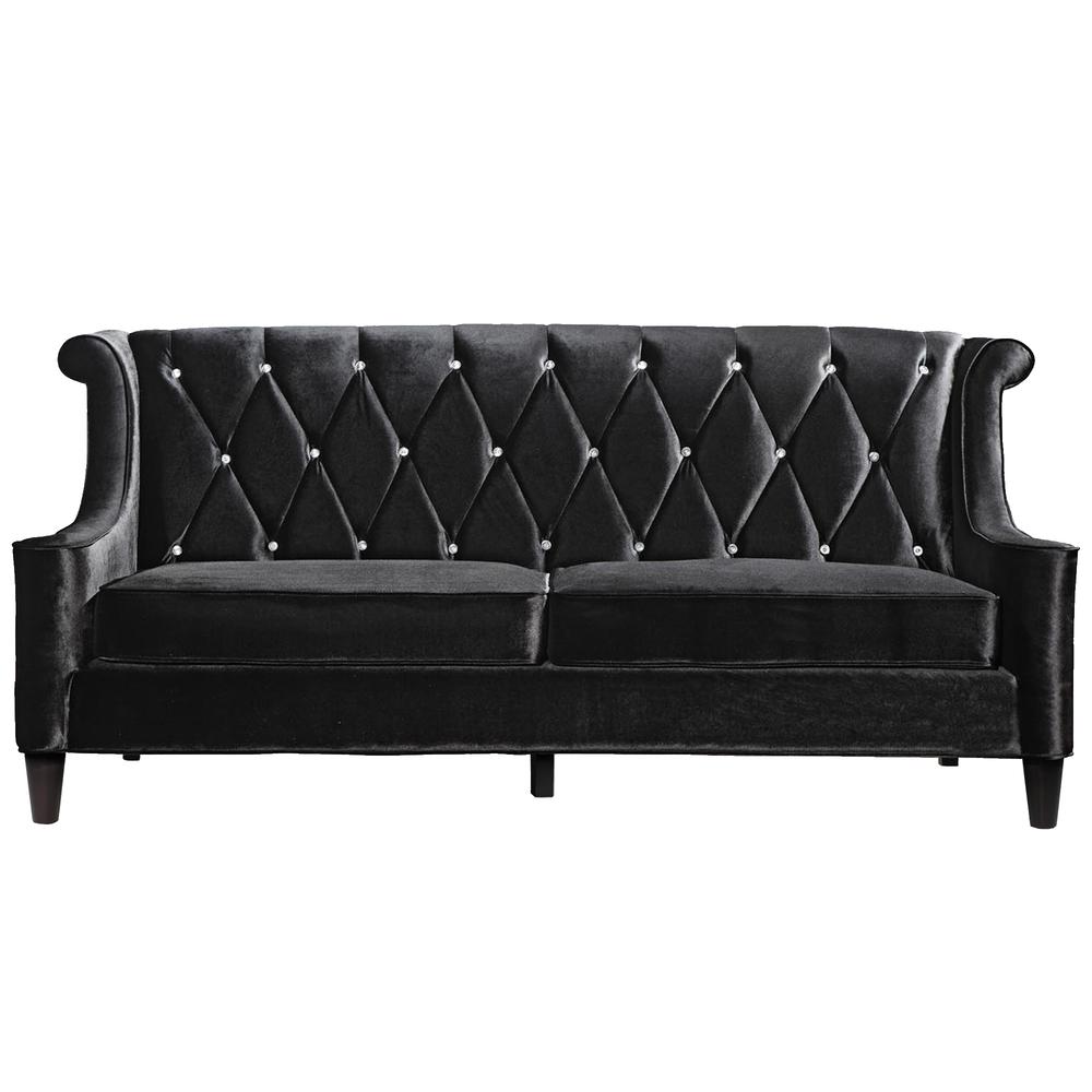 Armen Living Barrister Sofa In Black Velvet With Crystal Buttons. Picture 2