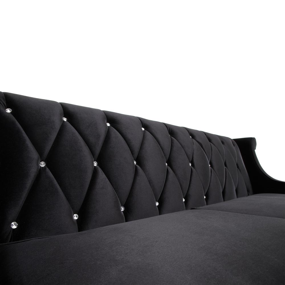 Armen Living Barrister Sofa In Black Velvet With Crystal Buttons. Picture 3