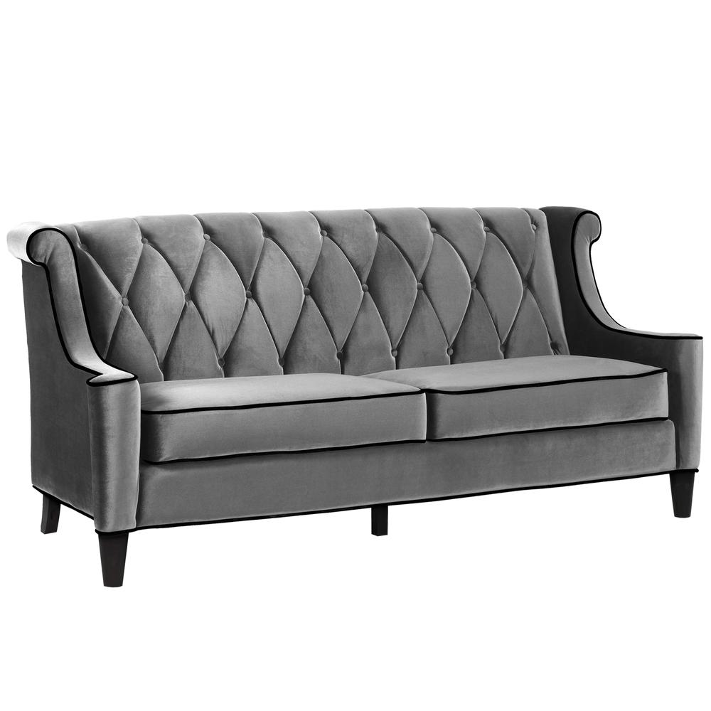 Armen Living Barrister Sofa In Gray Velvet With Black Piping. Picture 1