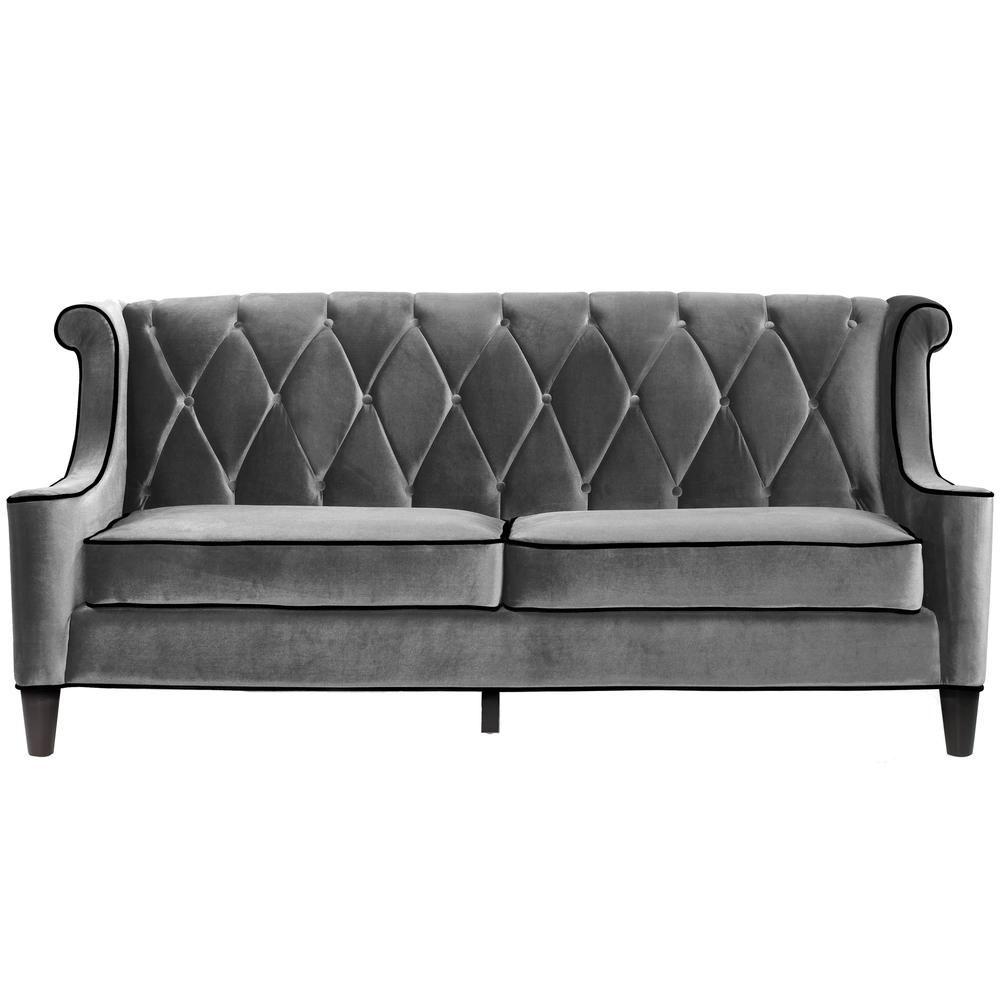 Armen Living Barrister Sofa In Gray Velvet With Black Piping. Picture 2