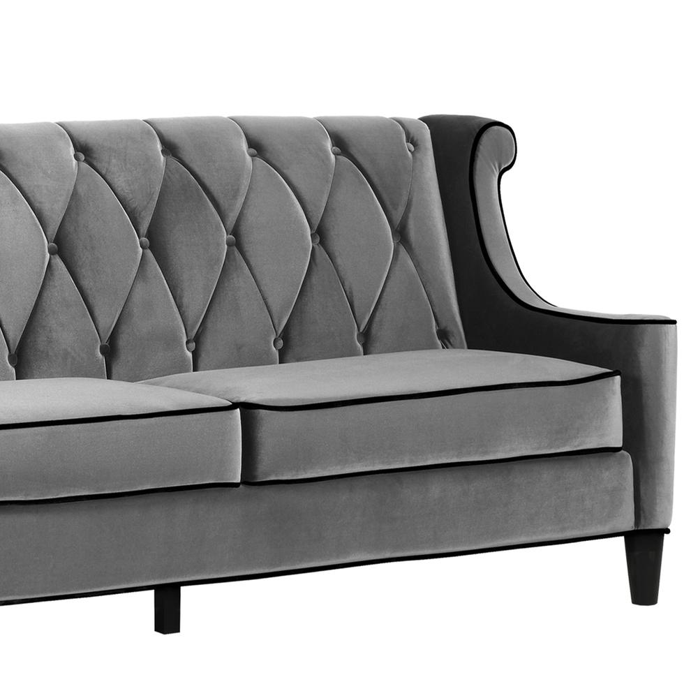 Armen Living Barrister Sofa In Gray Velvet With Black Piping. Picture 3