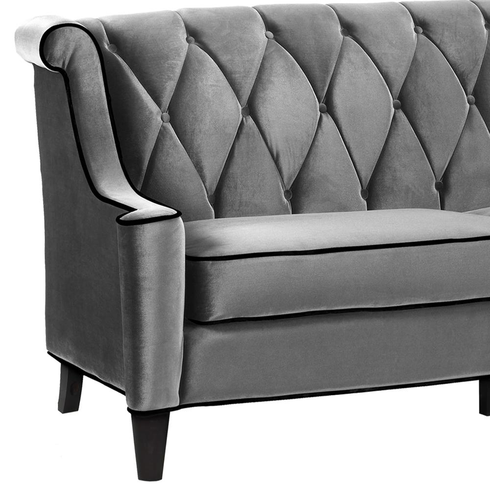 Armen Living Barrister Sofa In Gray Velvet With Black Piping. Picture 4