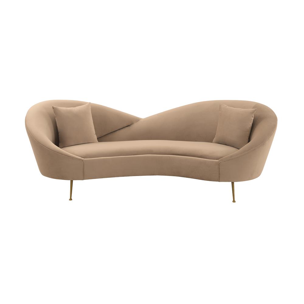 Anabella Natural Fabric Upholstered Sofa with Brushed Gold Legs. The main picture.